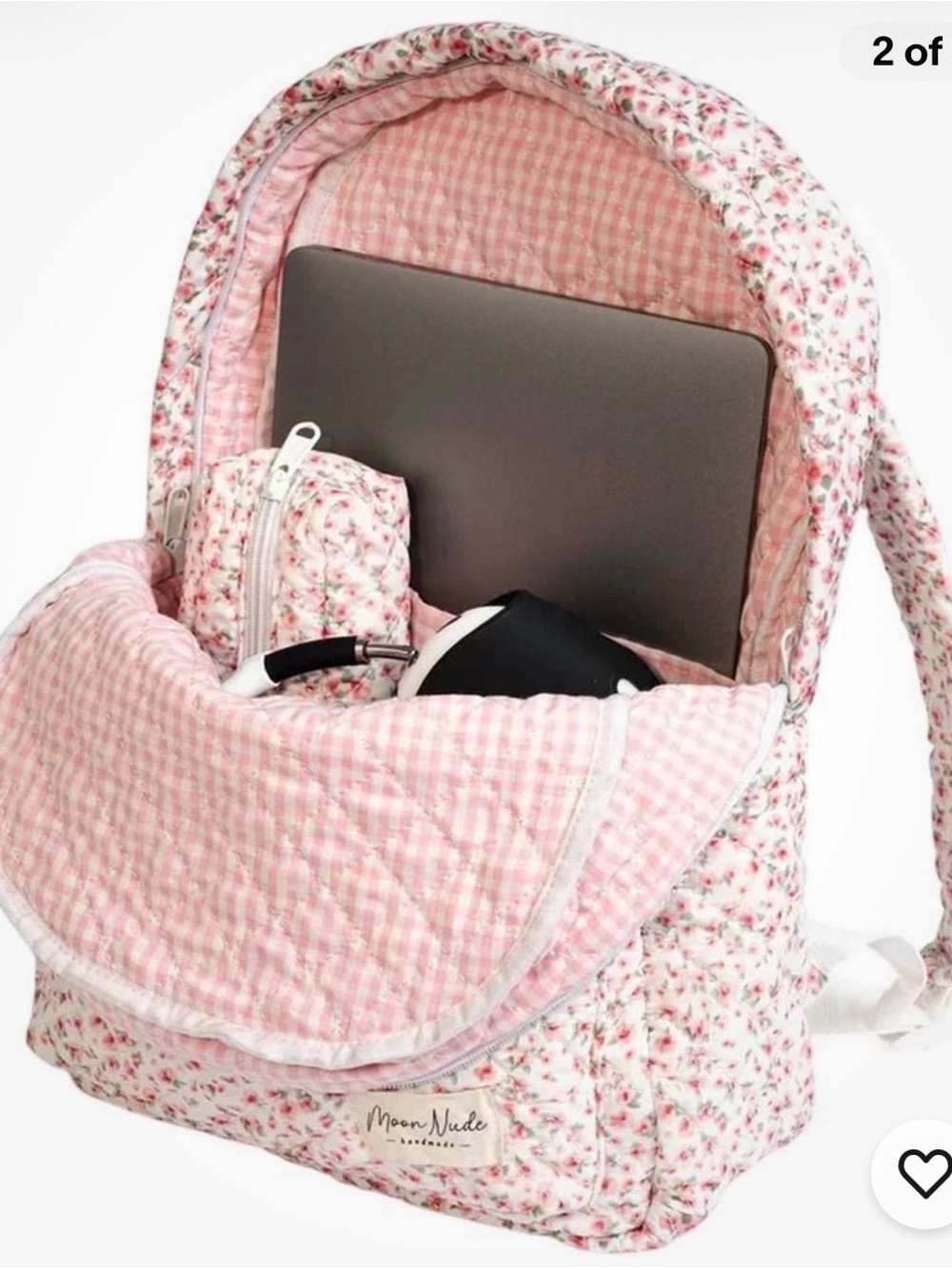 New Moon Nude Pink Floral Quilted Backpack small flower print lightweight - Picture 2 of 3